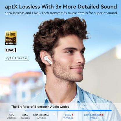 EarFun Air Pro 4 Adaptive Hybrid Noise Canceling Wireless Earbuds, 6 Mics | Qualcomm Snapdragon Sound, aptX Lossless, LDAC Hi-Res Audio, 52H Playtime, Bluetooth 5.4, In-Ear Detection, Glossy White - color: Glossy White