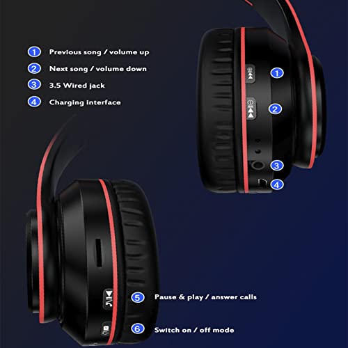 LED Bluetooth Over Ear Headphones, Foldable Wireless Headset with Mic Red | 40mm Driver, Wired & Wireless Dual Mode, Colorful Rhythm LED Lights, Lightweight Comfort Fit, for Adults Home Travel Gift - color: Red Black