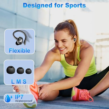 Hupoaf Wireless Earbuds Sport, NEW Bluetooth 5.4 Headphones with Earhooks, 50H Stereo Deep Bass Over Ear Buds with 4 ENC Noise Canceling Mics, IP7 Waterproof Earphones for Running Workout Gym -Black - color: A-Black