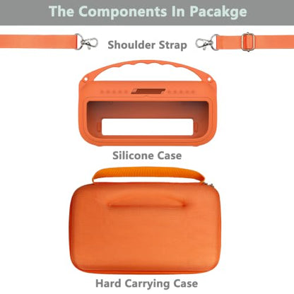JCHPINE Silicone Cover and Carrying Case for Bose SoundLink Flex Speaker | Protective Cases with Handle and Shoulder Strap, Soft Silicone Cover and Hard Travel Case (Orange) - color: Orange Case