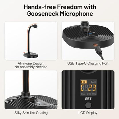 MELONARE 4-Channel Wireless Conference Microphone System MWM-41-4G | 4 gooseneck mics, 4 x 10 frequencies, 200 ft range, UHF cordless setup for lecture, church, conference and public speaking - size: 4 Gooseneck Mics
