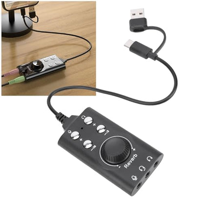 USB Sound Adapter, Virtual 7.1 Surround Sound Card with Volume Control, Male to Female Voice Changer, for Win11, 10,