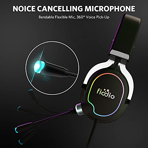 Gaming Headset with Surround Sound Stereo for Xbox One PS4 PC Switch Tablet, Noise Cancelling Over Ear Headphones with Mic, LED Light and Soft Memory Earmuffs for Laptop