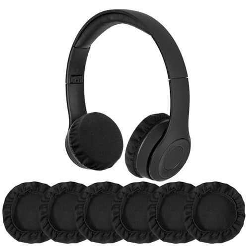 6pcs Fabric Headphone Ear Covers, Black Washable Ear Pad Covers Stretchable Earcup Cotton Nylon Headphone Protector Sweat Headset Cloth Fit 3.5" to 5.9(Large Size) - size: Large Size