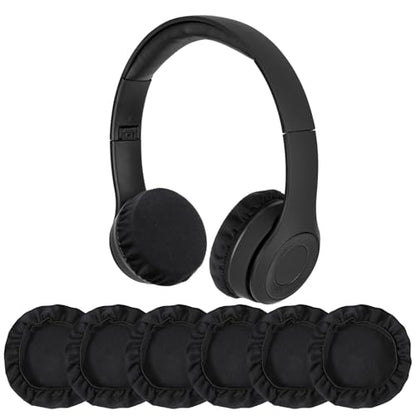 6pcs Fabric Headphone Ear Covers, Black Washable Ear Pad Covers Stretchable Earcup Cotton Nylon Headphone Protector Sweat Headset Cloth Fit 3.5" to 5.9(Large Size) - size: Large Size