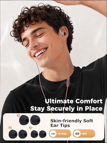USB C Wired Earbuds IEM Headphones with Mic, HiFi Loud Earphones | detachable cable, loud, comfort, secure fit, noise cancelling, clear calls, durable, sport, running, for phone laptop tablet