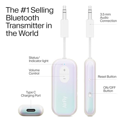 Twelve South AirFly SE Iridescent Bluetooth Wireless Audio Transmitter Receiver for AirPods or Wireless Headphones - Use with Any 3.5mm Audio Jack for Airplane, Gym Equipment, TV, iPad/Tablet and Auto