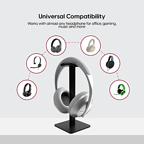 TalkWorks Headphone Stand Holder-Desktop Headset Stand Organizer and Tabletop Space Saver for Home, Office and Gaming Room - Sleek Design, Easy Assembly and Durable Non-Slip Base,Black