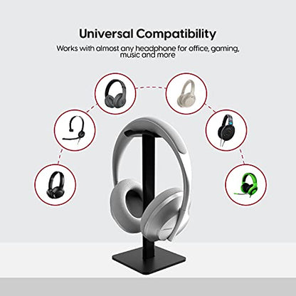 TalkWorks Headphone Stand Holder-Desktop Headset Stand Organizer and Tabletop Space Saver for Home, Office and Gaming Room - Sleek Design, Easy Assembly and Durable Non-Slip Base,Black