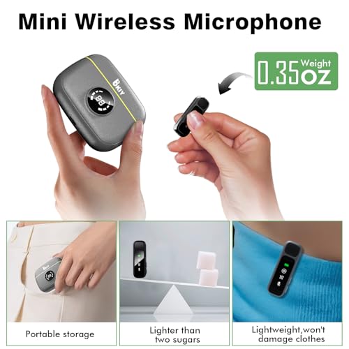 Wireless Lavalier Microphone for iPhone/Android - Dual Mini Noise Canceling Mic with Charging Case(30H), USB-C/Lightning Clip-on Microphone for Video Recording Streaming Podcast Vlogging（Gray）