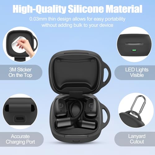 Silicone Case for Raycon Essential Open Earbuds [Black], with Carabiner All-Round Protection Scratch-Resistant Washable Soft Skin Wireless Open Ear Headphones Cover Ultra-Lightweight Cover - color: Black
