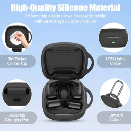 Silicone Case for Raycon Essential Open Earbuds [Black], with Carabiner All-Round Protection Scratch-Resistant Washable Soft Skin Wireless Open Ear Headphones Cover Ultra-Lightweight Cover - color: Black