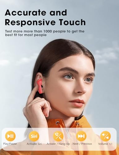 Wireless Earbuds, Hi-Fi Deep Bass Ear Buds, 48H Playtime In-Ear Headphones - color: Red