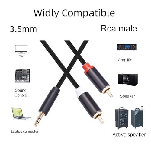 (10FT / 2 Pack) 3.5mm to RCA Cable,Gold Plated, 1/8 Male to Male Stereo Aux Cord Y Splitter Adapter for Tablets, Speakers, Smartphones, MP3, HDTV - size: 10FT