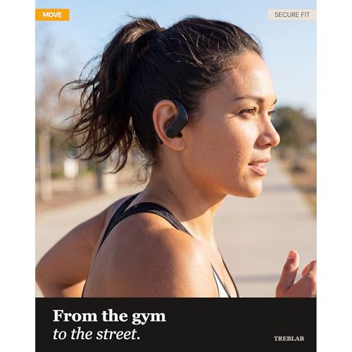 TREBLAB X3-Pro Earbuds Wireless Bluetooth, Earhook IPX5 12H Powerbank | Bluetooth Running Headphones, gaming mode 60ms, wireless charging case, secure earhook, ENC mics, BT 5.3, 9g ultra-light - color: Black Logo
