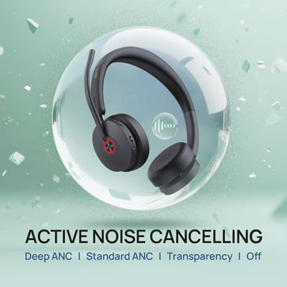 Yealink WH68 Hybrid Wireless Headset with Noise Cancelling Mic for Office | ANC Headphones,DECT and Bluetooth Dual-Connect,Teams Certified,6 Mics,492ft Range,32H Call Time,PC/Laptop/Desktop/Work/Zoom
