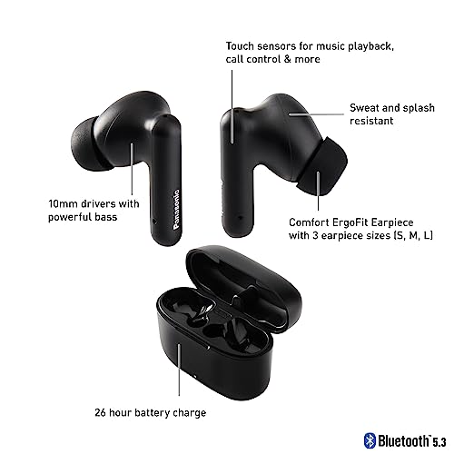 Panasonic ErgoFit True Wireless Earbuds, in Ear Headphones with XBS Powerful Bass, Bluetooth 5.3, Charging Case – RZ-B110W - style: Earbuds
