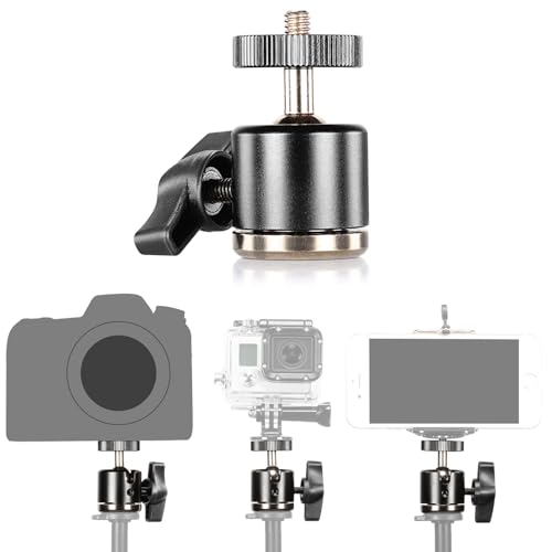 Neewer® Aluminum Alloy 360 Degree Rotating Swivel Mini Ball Head with 1/4" 3/8" Thread Base Mount for DSLR Camera Like Canon,Nikon,Sony/Camcorder/iPhone 6s/6/5S/5/4S/4,Gopro HD Hero 1/2/3/3+/4 - style: GM-MN