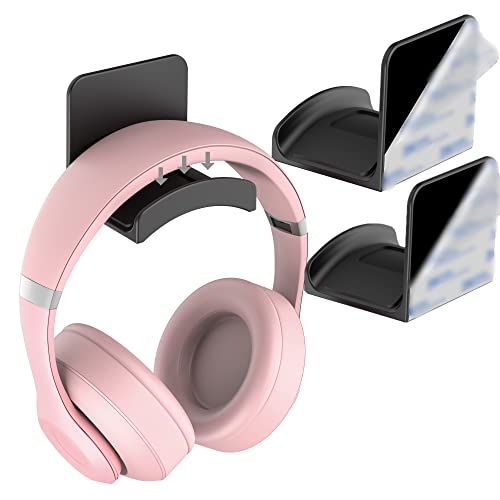 Headphone Hook for Desk, Headset & Controller Holder, Black 2 Pcs | Space-saving headphone hanger and wall mount alternative, durable ABS with non-slip pad, supports up to 1 kg - color: Black-2Pack