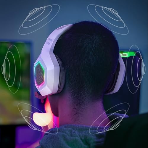 Gaming Headset, Gaming Headphone Memory with Foam Ear Cushions, Active Noise Cancelling Mic 3.5mm Wired Connection PC Gaming Headphone for (White) - color: White