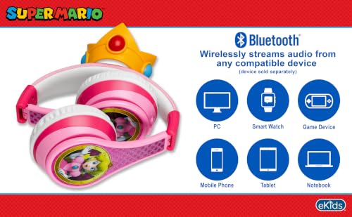Princess Peach Bluetooth Headphones for Kids Wireless Headphones for School - color: Princess Peach