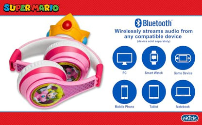 Princess Peach Bluetooth Headphones for Kids Wireless Headphones for School - color: Princess Peach