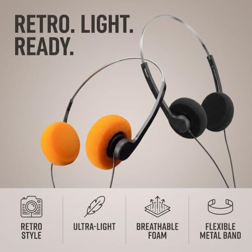 2 Pcs Retro On Ear Headphones, Wired Stereo Headphones, Headphone, Lightweight Portable Headphone with Adjustable Headband, Cassette Player, Over-Ear (Orange and Black) - color: Orange and Black