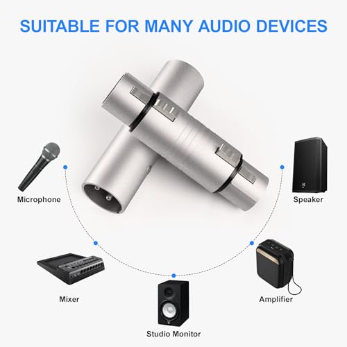 10 Pack (5 Pair) Professional XLR Adapter, Noise Free, Long-Lasting | 3 Pin XLR Female to Female & Male to Male Connector, XLR Gender Changers, Fit for Microphone, Audio Mixer, Speaker, Silver - size: 5 Pair