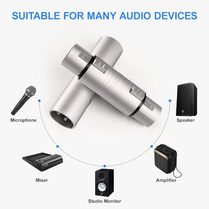 10 Pack (5 Pair) Professional XLR Adapter, Noise Free, Long-Lasting | 3 Pin XLR Female to Female & Male to Male Connector, XLR Gender Changers, Fit for Microphone, Audio Mixer, Speaker, Silver - size: 5 Pair