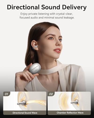 Baseus Bowie MC1 Pro Open Ear Clip-On Headphones, Hi-Res LDAC & HiFi4 Acoustic Sound, 5g Ultra-Lightweight Comfort, SuperBass 2.0, DNN 4-Mic AI Clear Calls, IP67 Waterproof, Bluetooth 6.0 (Titanium) - color: Titanium