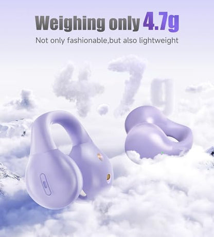 King Lucky i21 Open Ear Clip On Earbuds Wireless Bluetooth Ear Clip Headphones with Mic,Noise Cancelling, Waterproof IPX4,for Small Ears,Perfect for Running,Sports,Glasses Wearers (Purple) - color: Purple