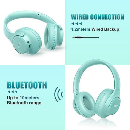 KVIDIO Bluetooth Headphones Over Ear, 65 Hours Playtime Wireless Headphones with Microphone, Foldable Lightweight Headset with Deep Bass, HiFi Stereo Sound Low Latency for Travel Work Cellphone - color: Green