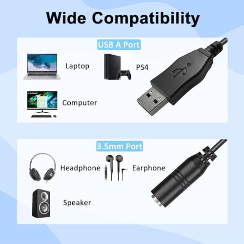 USB A Male Cable to 3.5mm 97cm/3.2FT TRRS Aux Female Jack Audio Adapter | External Sound Card 3.5mm Aux Stereo Converter Compatible with Headphone Earphone Speaker to PC Laptop Desktop PS4 PS5