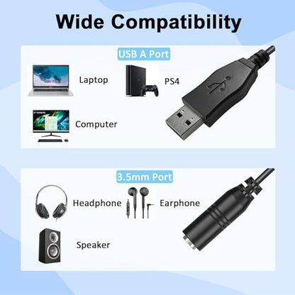 USB A Male Cable to 3.5mm 97cm/3.2FT TRRS Aux Female Jack Audio Adapter | External Sound Card 3.5mm Aux Stereo Converter Compatible with Headphone Earphone Speaker to PC Laptop Desktop PS4 PS5