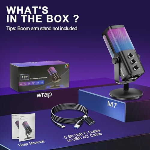 USB Gaming Microphone with Game Chat Balance, RGB Condenser Mic with Noise Cancellation, Quick Mute & Monitoring, for Streaming/Discord/Twitch/Podcast/Videos/ASMR, for PC/Computer/PS4/PS5/Mac