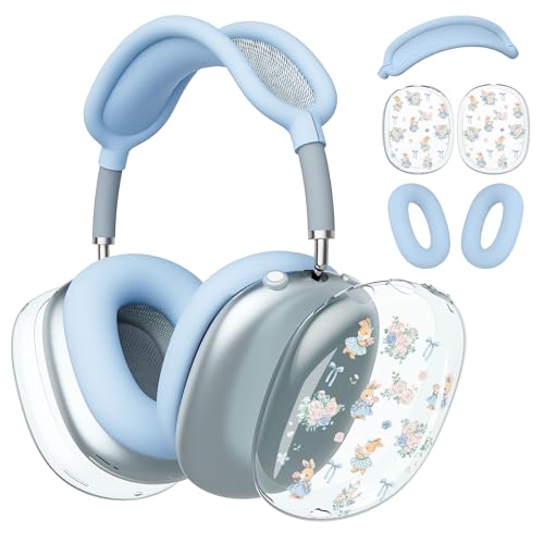 for AirPods Max Headphones Bunny Bow Ear Covers for AirPods Max 2 - color: Bunny Flower C/Blue