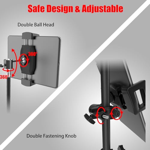 Kereal Tablet Holder for Mic Stand with 360° Ball Head and 3/8 to 1/4 Adapter, Microphone Stand Music Stand Tablet Phone Holder for Tripod, Fit for All 4.7 to 12.9 iPhone, Ipad, Andriod Smartphone - size: tablet holder