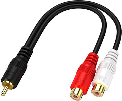 Eanetf RCA 1 Male to 2 Female Y Adapter 2 Pack 0.6FT Gold | RCA Y splitter 1 male to 2 female, 2 pack, 0.6FT, Gold plated, OFC conductor + dual shielding, For audio/subwoofer,