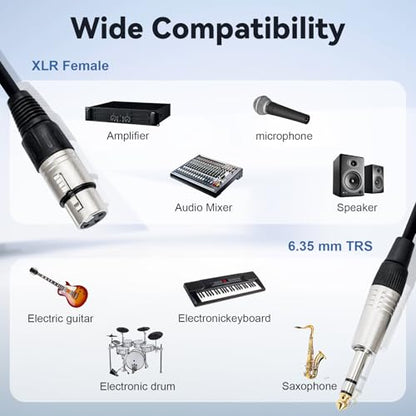 XLR Female to 1/4 inch 6.35mm TS Mone Jack Unbalanced Cable 6.6FT 2Pack | Double-Shielded OFC, Gold-Plated Connectors, Low Noise,Tight Fit, For Mixer, Amp, Speaker, Microphone - size: 6 FT - 2 Pack, style: XLR Female