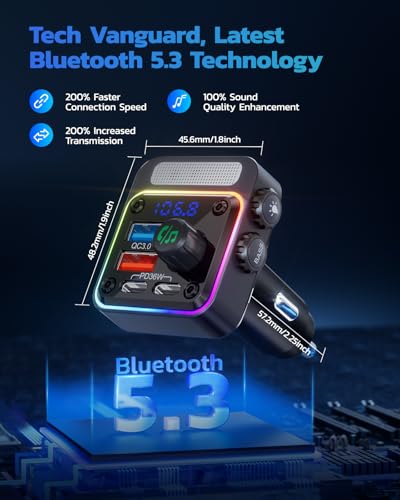 Nulaxy BR08 2-in-1 Bluetooth Transmitter Receiver with Screen & NX16 54W [PD 36W & QC3.0 18W] Bluetooth 5.3 Car Adapter