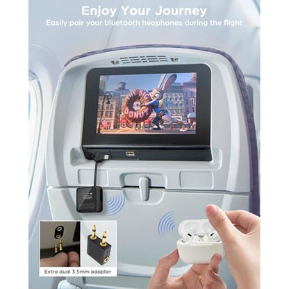 Bluetooth 5.3 Transmitter Receiver for TV to 2 Wireless Headphones Dual Link 2-in-1 Wireless Bluetooth Audio Adapter with 3.5mm Aux/USB C for Airplane Gym Car/Home Stereo System
