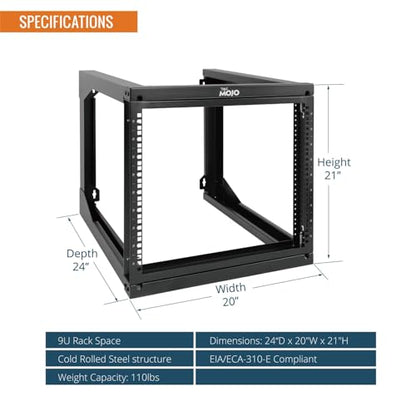 Tecmojo 9U Rack Wall Mount with Swing Gate, 9U Server Rack for 19inch Computer/AV/Data/IT/Media Equipment, Open Frame Server Rack with 24inch Depth, Square&Tapped Holes - size: 9U/24" Depth (New)