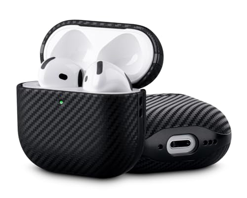 Edge Series - Leather Case for AirPods 4th Generation - Black | Artisan Hand-Wrapped Case - Top Grain Leather - Carbon Fiber Finish - Microfiber-Lined Scratch Protection - color: Black, size: Edge Series