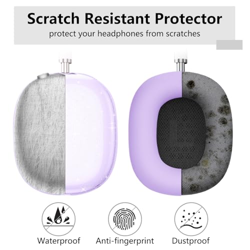 for AirPods Max case Cover,Anti-Scratch Ear Pad Case Cover/Ear Cups Cover/Headband Cover for AirPods Max. Clear Soft TPU and Silicone,Skin Scratch Proof. - color: 3PC-Glitter Light purple