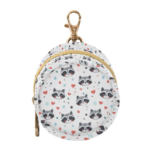 Pacifier Case Heart Raccoon Face Pattern Printed Waterproof Pacifier Holder Pouch with Metal Hook Clip Round Small Soother Storage Bag for Diaper Bag Stroller - color: Heart Raccoon Face Pattern