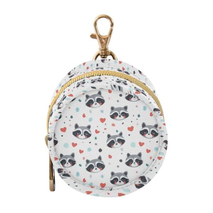Pacifier Case Heart Raccoon Face Pattern Printed Waterproof Pacifier Holder Pouch with Metal Hook Clip Round Small Soother Storage Bag for Diaper Bag Stroller - color: Heart Raccoon Face Pattern