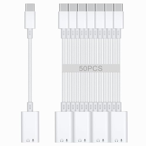 USB C to Lightning Headphone Audio Adapter, USB C Male to Lightning Female Earbuds Audio Adapter Compatible with iPhone 17/16/16e/15 Plus/Pro/Max, iPad Pro, iPad Air 6/5, MacBook (No Charge)[50 Pcs] - color: 50Pcs-White