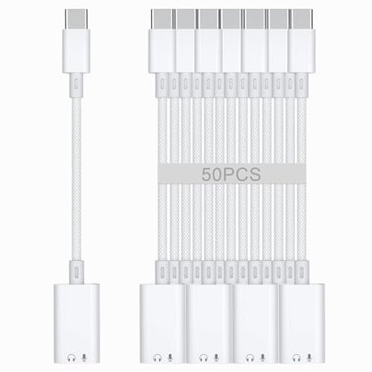 USB C to Lightning Headphone Audio Adapter, USB C Male to Lightning Female Earbuds Audio Adapter Compatible with iPhone 17/16/16e/15 Plus/Pro/Max, iPad Pro, iPad Air 6/5, MacBook (No Charge)[50 Pcs] - color: 50Pcs-White