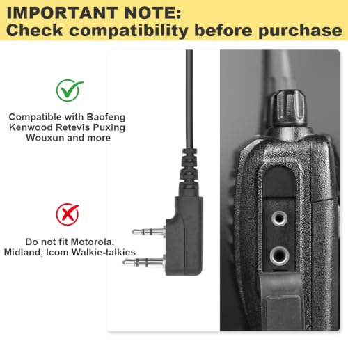 Two Way Radio Earpiece with PTT Compatible with Kenwood 2.5mm+3.5mm 2-Pin Walkie Talkie Headsets Single Wire Mic Headphone