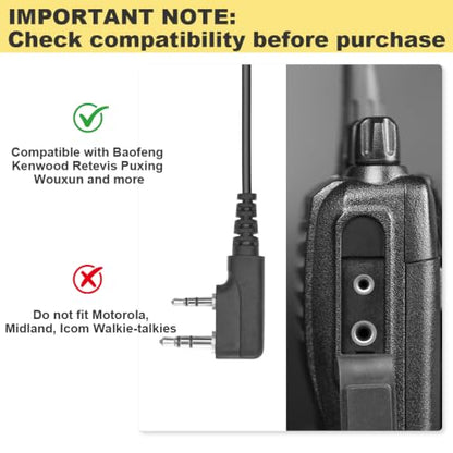 2-Pin C-Shape Earpiece with PTT Mic for Kenwood/BaoFeng Radios | Soft Rubber Earhook, Fits for TK Series & UV-5R